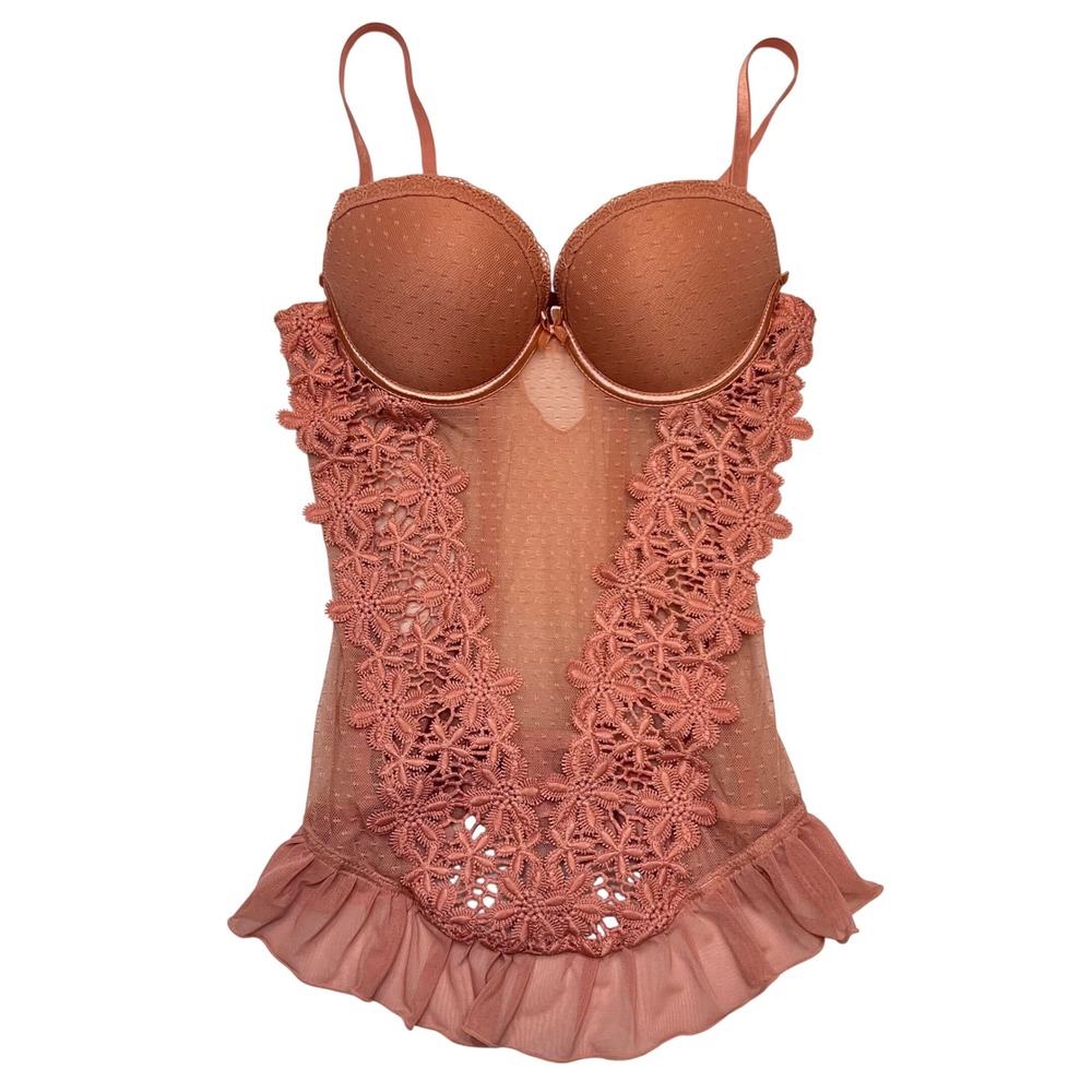 Lace Appliqué Plunge Babydoll Bra in Terracotta
